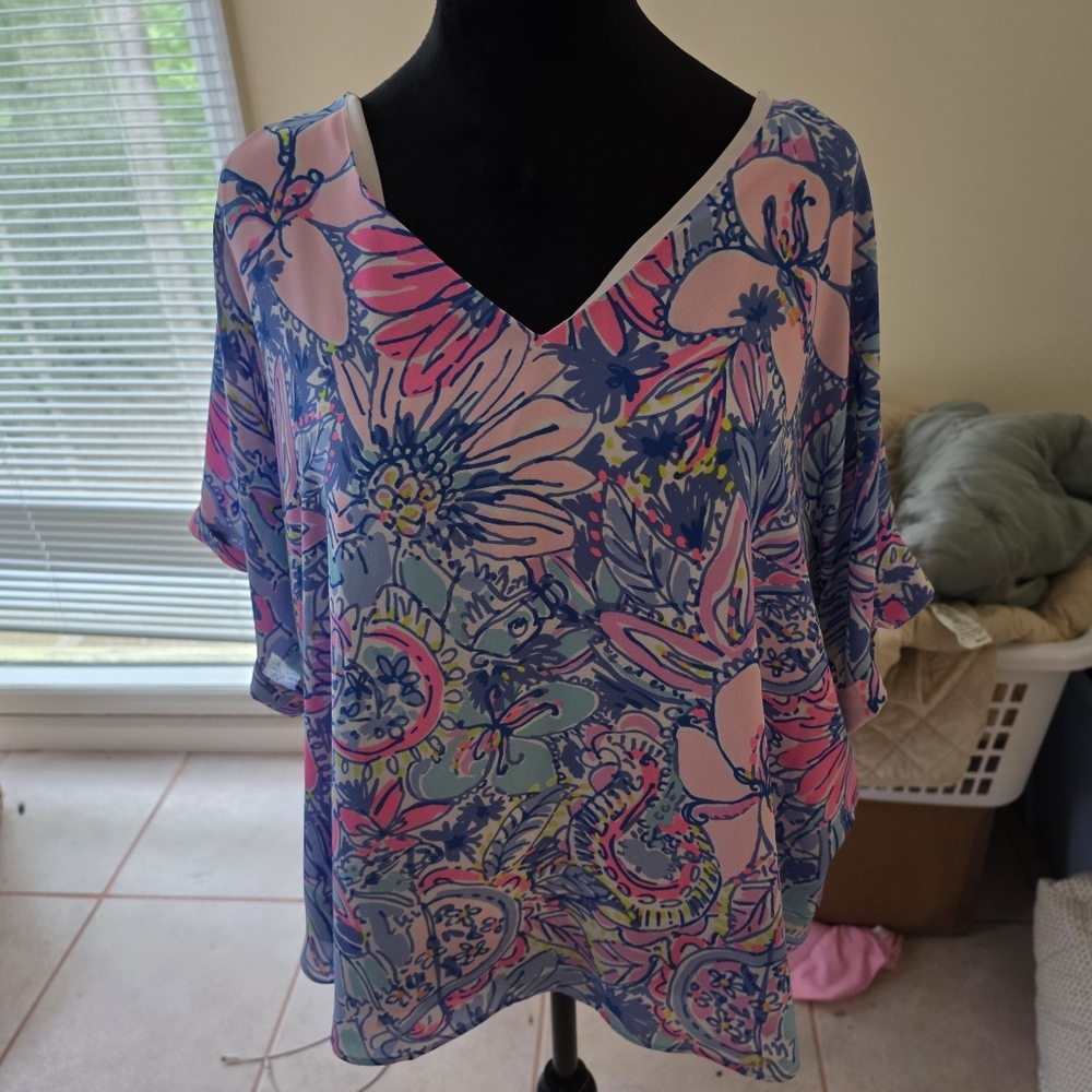 Lilly Pulitzer Pink and Blue Floral Blouse